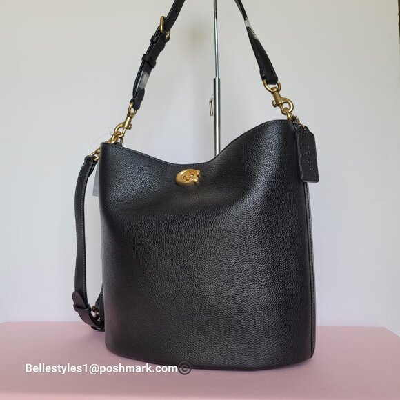 COACH Willow Polished Pebbled Leather Bucket Shoulder Bag- Black color ⭐ - Picture 5 of 16